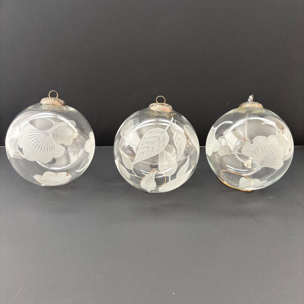 Vintage Kugel Etched Glass Ball Christmas Ornament Holiday Elegant Shabby Decor